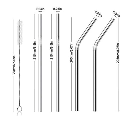 Stainless Steel Straw for Kids and Adults Reusable Metal Straw Set with Cleaning Brush Long Steel Straws for Drinking Juice & Drinks Reusable Straw Pipe - (2-Straight, 2-Bend, 1-Brush)