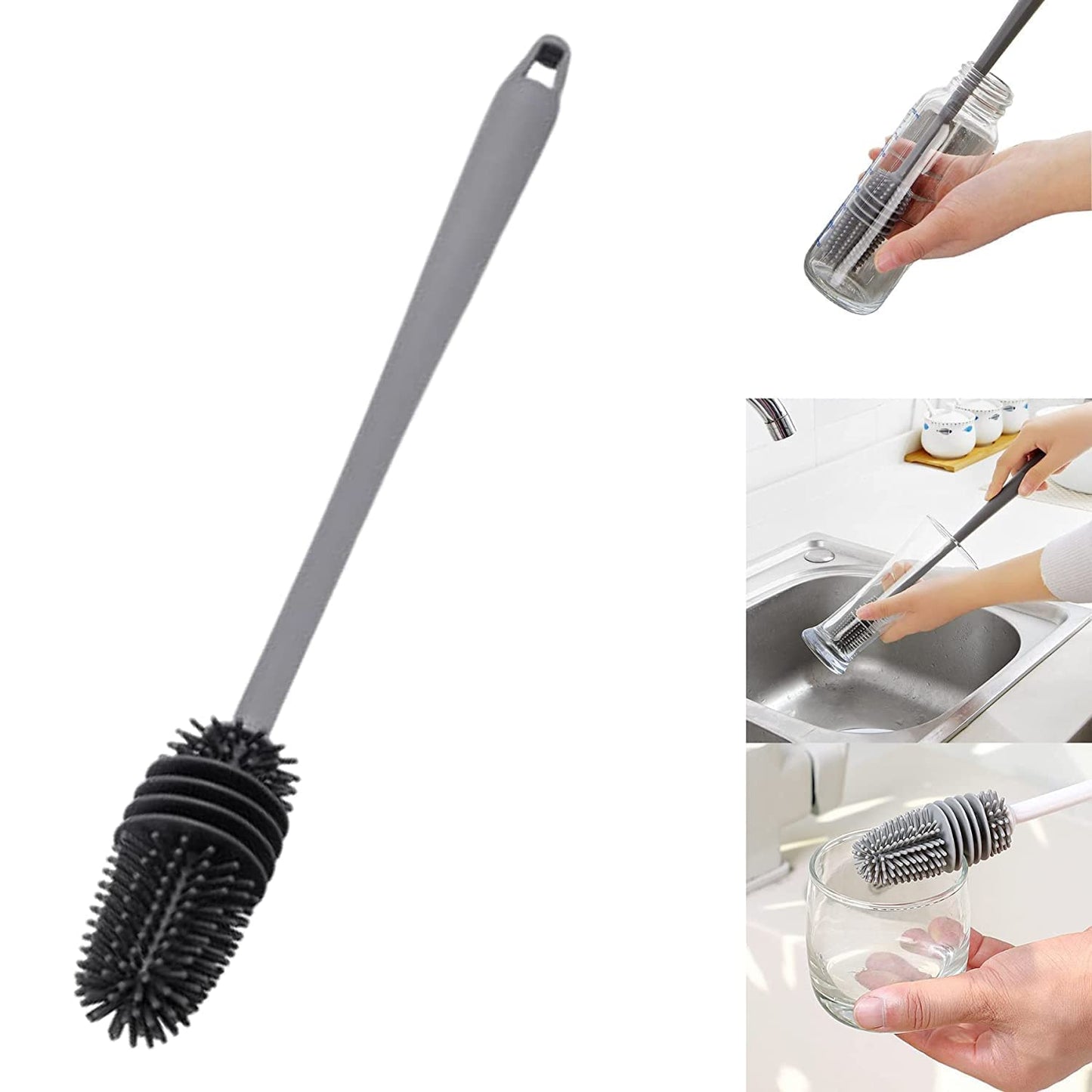 E-COSMOS Bottle Cleaning Brush Silicone Long Handle, Water Bottle, Containers, Vase and Glass, Bottle Cleaner for Kitchen Accessories Kitchen Tools Item Products Gadgets