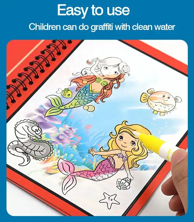 (Pack of 4 Book) Magic Water Quick Dry Book Water Coloring Book Doodle with Magic Pen Painting Board for Children Education Drawing Pad Magic Water Book Reusable Drawing Book