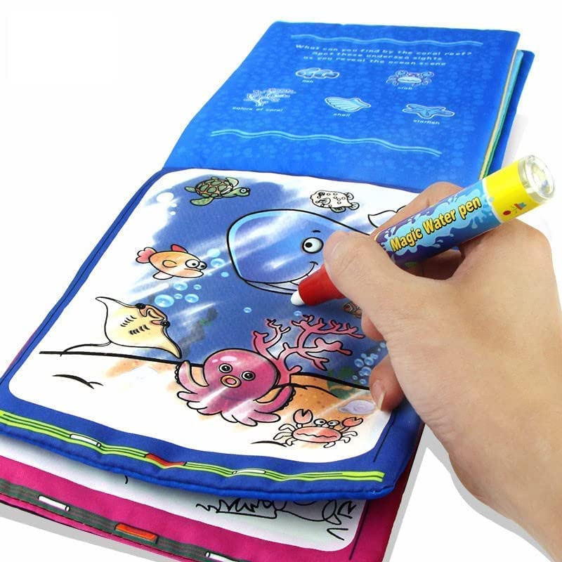 (Pack of 4 Book) Magic Water Quick Dry Book Water Coloring Book Doodle with Magic Pen Painting Board for Children Education Drawing Pad Magic Water Book Reusable Drawing Book